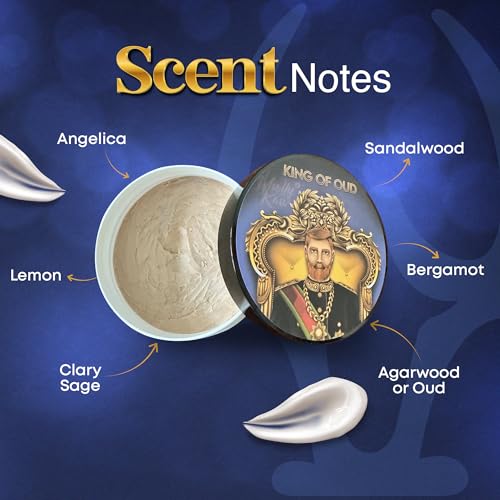 Wholly Kaw Shaving Soap | Luxury Dense, Rich & Creamy Lather Tallow Wet Shave Puck Notes of Bergamot Lemon Clary Sage Rose Pink Pepper Galbanum, Oud | Grooming and Skincare for Men 4 oz - King of Oud