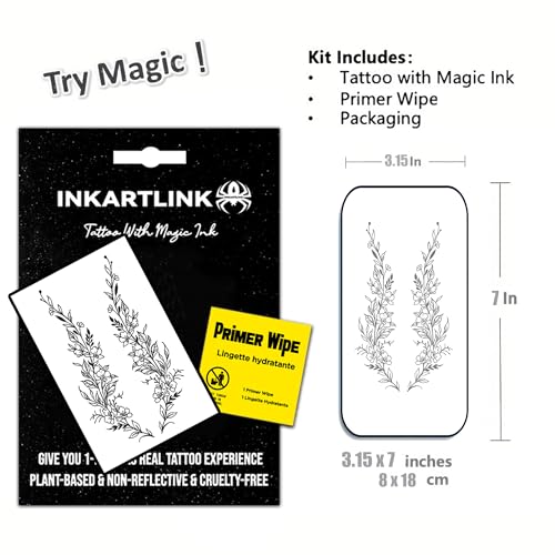 INKARTLINK Semi Permanent Tattoo, Realistic Flower Tattoo, Niche, Lasts 7-15 Days, Suitable for Boys and Girls, Waterproof and Non-reflective, Exquisite Packaging, Unique Design (Flower Vine)