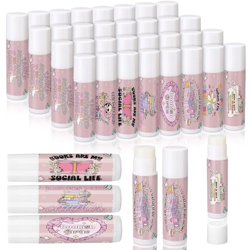 32 Pcs Book Club Lovers Gifts Bookish Book Lip Balms Party Supplies Librarian Bookworms Readers Set for Women Men Small Gifts for Books Club Members