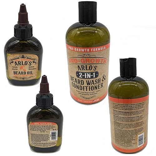 Arlo's 2-in-1 Pro-Growth Beard Wash and Conditioner 12 oz with Pro-Growth Beard Oil 2-PC Kit