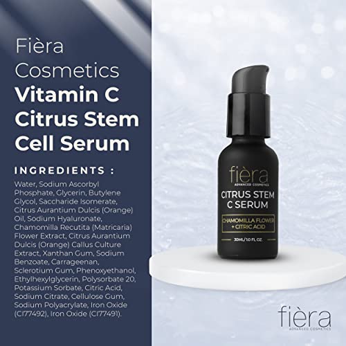 Fi?ra Vitamin C Serum with Hyaluronic Acid & Citrus Stem Cells - Anti-Aging Brightening, Firming, Hydrating Serum for Mature Skin, Reduces Dark Spots, Fine Lines & Boosts Radiance - 1 FL. OZ. / 30 ML