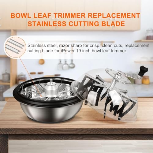 iPower 4-Pack 19 inch Bud Bowl Leaf Trimmer Blades Replacement, Stainless Steel for Spin Clean Cut, Included 2 Serrated 2 Straight Blades, Actual Length 16.4'', Silver