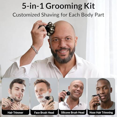 7D Arc Electric Shaver for Head & Body, 5-in-1 Upgraded Electric Razor for Men, Waterproof Wet/Dry Detachable Head Shaver, LED Display Rechargeable Electric Shaving & Grooming Kit, Grey