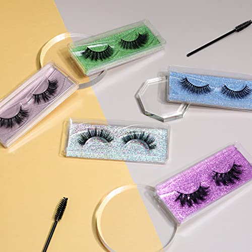 Wholesale Lashes, 3D Faux Mink Eyelash Bulk, 18mm Handmade Reusable Eye Lash, 5 Styles Dramatic Fluffy False Lash with Glitter Portable Packing (Fluffy 5 styles-10 pairs)