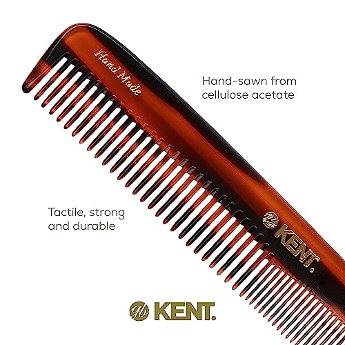 Kent 9T Tortoiseshell Fine Tooth and Wide Tooth Comb - Large Handmade and Saw-Cut Fine Hair Dressing Comb - Wet Hair Detangler Combs for Women and Durable Grooming Made in England
