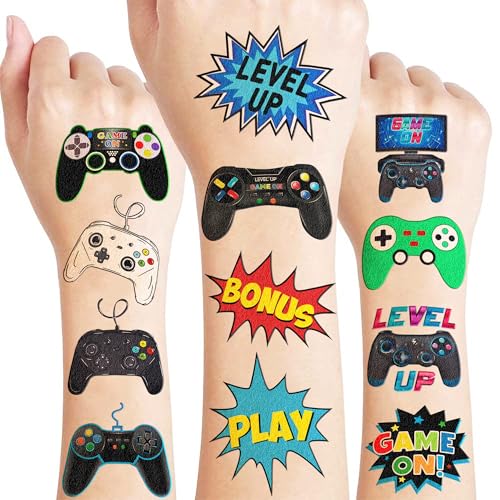 96 PCS Game Pre-Cut Temporary Tattoos Themed for Kids Birthday Party Decorations Supplies Favors Decor Super Cute Tattoo Stickers Sticker 8 Sheets Gifts for Boys Girls Games Classroom Rewards Carnival