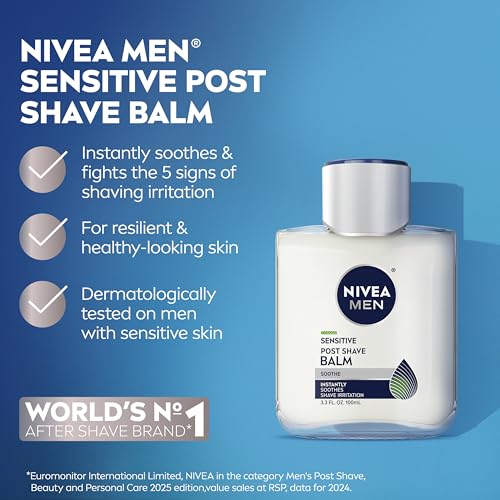 NIVEA MEN Sensitive Post Shave Balm, with VitaminPro Complex, Alcohol Free After Shave Balm for Men, 3.3 Fl Oz Bottle