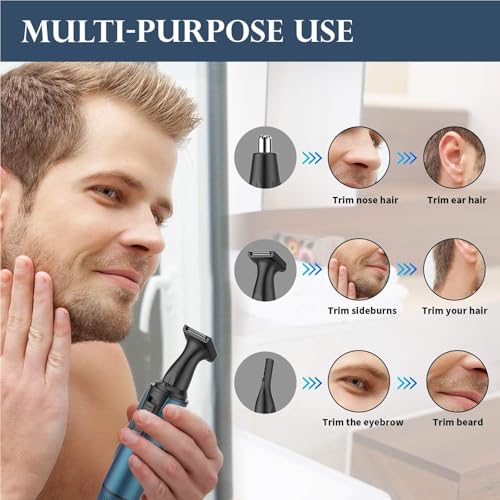 AREYZIN Nose Hair Trimmer for Men,2025 Professional 3 in 1 Painless Rechargeable Ear and Nose Trimmer,IPX7 Waterproof Eyebrow Facial Hair Trimmer Body Grooming Kit Dual Edge Blades