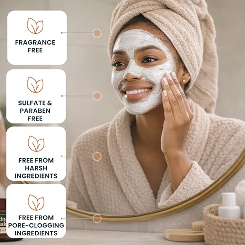 Fragrance Free Clay Mask for Acne Prone, Oily Skin - Non Irritating Exfoliating Clay Mask for Pores and Blackheads - Safe for Sensitive Skin - Non Comedogenic, pH Balanced & Gentle, 3.52 oz