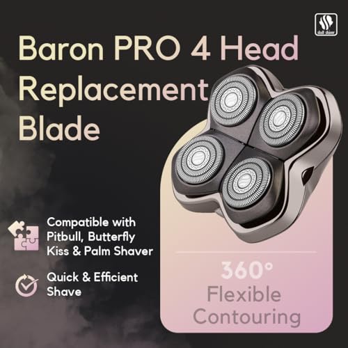 Skull Shaver Baron PRO 4 Head Replacement Blade - Shaver Blade for Wet & Dry Shaving - Rotary Heads Design - Japanese Stainless Steel - Compatible with Pitbull, Palm & Butterfly Kiss Shavers