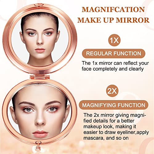 Cindeer 24 Pcs Small Compact Mirror Folding Pocket Makeup Round Hand Held Cosmetic Magnifying Compact Rhinestone Mirror with 1X/2X Magnification for Women Girls Travel (Multi Colors)