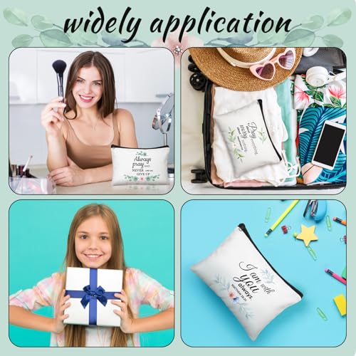 Panelee 48 Pcs Christian Cosmetic Bags Bulk for Women Bible Verse Makeup Bags Inspirational Keychains Christian Appreciation Gifts Religious Canvas Pouches with Zipper for Women Church Gift