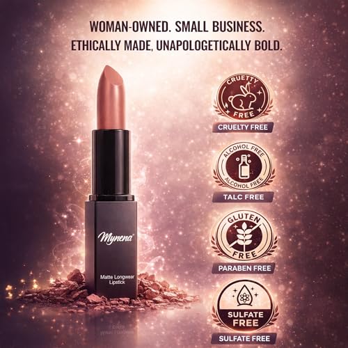 Mynena Nude Matte Lipstick - High-Pigment Buildable Color | Creamy Longwear Soft Velvet Finish | Hydrating Formula with Vitamin E for Sensitive Skin | Charlotte | Vitamin E, Long Lasting