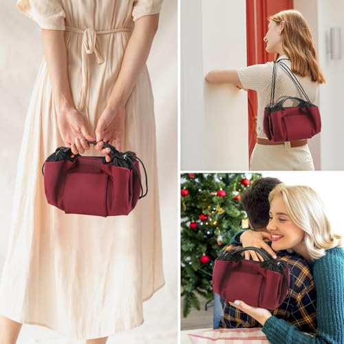 Vomgomfom 20 inch Drawstring Makeup Bag Open Flat,Waterproof Magic Cosmetic Pouch for Women (J-Wine Red)