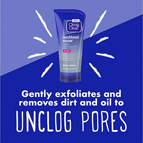 Clean & Clear Blackhead Eraser Facial Scrub with 2% Salicylic Acid, Acne-Prone Face Wash for Daily Exfoliation, Oil-Free Face Scrub to Remove Blackheads, Dirt, and Oil, 5 Fl. oz