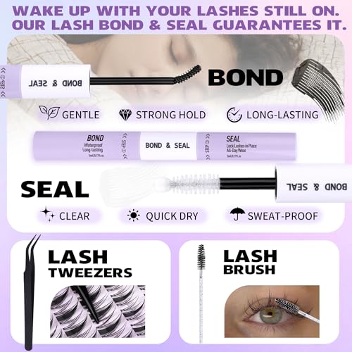 EYDEVRO Manga Lash Clusters Kit with Bottom Lashes Wispy Eyelash Clusters Kit 10-16mm Natural Fairy Cluster Lashes with Bottom Lash Clusters DIY Lash Extension Kit Clear Band Individual Lashes