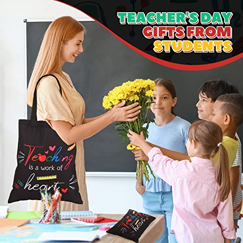 Kacctyen 12 Pcs Teacher Graduation Appreciation Gifts 6 Canvas Totes Bag 6 Makeup Pouch Cosmetic Bags Teacher Gifts(Teaching is a Work of Heart)