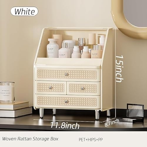 Large Cosmetic Storage Box Dustproof And Waterproof. Display Case with Drawers Countertop Vanity Organizer for Skincare, Lipsticks, Perfume ? Bathroom Cosmetic Storage Display Box (White)
