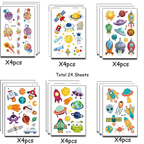 260PCS Outer Spaceship Party Temporary Tattoos for Adult - Astronaut Planets Decorations Birthday (24 Sheets)