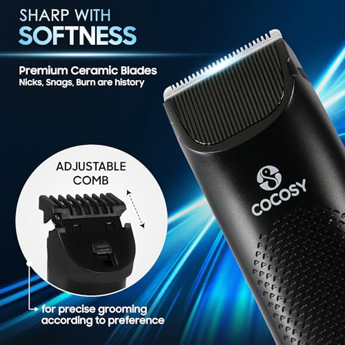 Body Hair Trimmer for Men - Ball Trimmer, Ceramic Blade, Waterproof Electric Groin Hair Trimmer with Standing Recharge Dock & Travel Pouch, Male Hygiene Razor