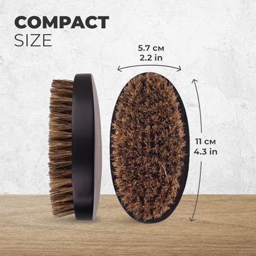 GUARD&MARINE 100% Boar Bristle Beard Brush for Men ? Medium Firm Military Style Brush for Short Beard, Mustache & Waves ? Natural Wooden Handle Grooming Brush