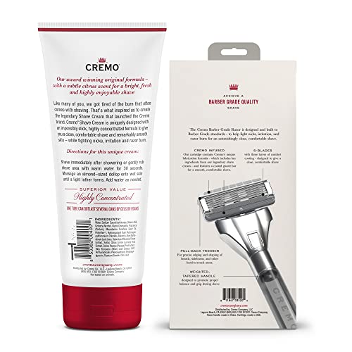 Cremo Barber Grade Original Shave Cream and Refillable Razor System - Shaving Kit for Men, Fights Nicks, Cuts and Razor Burn, 6 Fl Oz