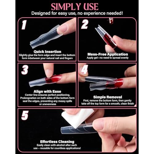 Sandwich Nail Dual Form Kit - 360 PCS Coffin & Almond Dual Forms for Nail Extensions, 15 Sizes, Reusable Plastic Forms for Polygel, Acrylic, Builder Gel - Perfect for DIY & Salon Use