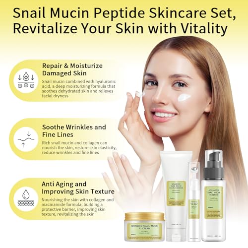 Collagen Skincare Set For Teen Girls, Anti Wrinkle & Repair Face Skin Care Gift Set With Face Cleanser, Serum, Face Cream, Eye Cream, 4 PCS Peptides Facial Kit Travel Size For Women.