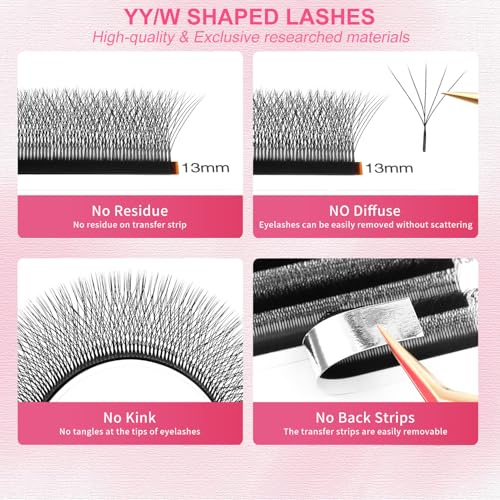 Lash Extensions 5D Eyelash Extensions W Lashes 0.07mm Thickness D Curl Lashes Mix 8-15mm Soft Lash Trays Volume Lash Extension Natural Matte black False Eyelashes Professional Use(W-5D-0.07-D,8-15mm)