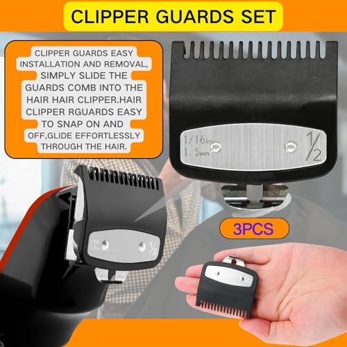 3 Pack Replacement Fit for Wahl Clipper Guards Set? Compatible with 1/2 clipper guards, 1 clipper guards, Metal Guide Comb Attachment 1/16"(1.5 mm), 1/8" (3.0 mm), for Barbers and Stylists, Black