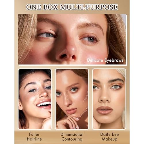 Eyebrow Powder Makeup Kit-3 Colors Eye Brow Tinting Powder Palette for Women Eyebrows Long-Lasting Waterproof, Dark Light Black Brown Brow Filler, Enhance & Define Brows, With Mirror, Brow Tool-Set 03