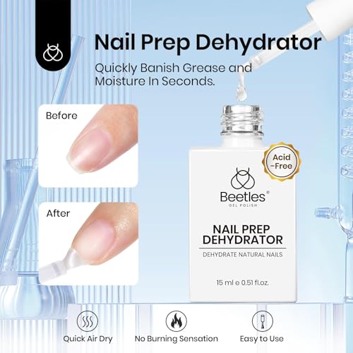 Beetles 4 Pcs 15ml Gel Top Coat and Base Coat Set with Nail Dehydrator and Primer Professional Nail Prep Acid-Free & Hema-Free Dehydrate Bond Primer Set for Acrylic & Gel Nail Polish Nail Gifts