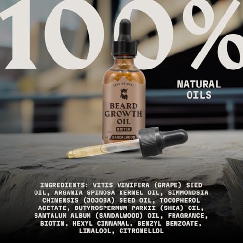 Striking Viking Beard Growth Oil for Men - 2 Fl Oz, Sandalwood - Thickening & Conditioning Beard Oil with Biotin - Facial Hair Serum with Argan & Jojoba for Hydration