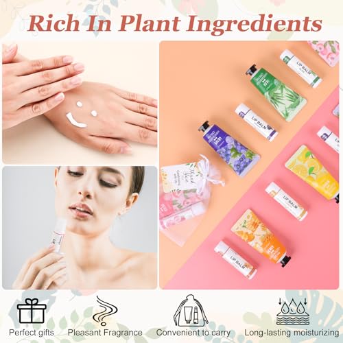 30 Pack Bulk Hand Cream and Bulk Lip Balm Sets, Easter Basket Stuffers, Wedding Favors for Guests with Thank You Card and Organza Bags, Mothers Day Gifts, Teacher Appreciation Gifts and Nurse Gift