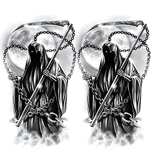 2 Sheets Arm Leg Waterproof Fake Temporary Tattoos Sticker Old School Grim Reaper Death