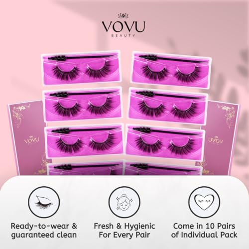 10 Pairs Mink Lashes Fluffy Eyelashes Mink Wispy Lashes (Pink) - Ready-to-Wear, Pre-Curved, Feather-Light Comfort, Secure Fit, Reusable Up to 20 Times, Instant Glam, No Trimming, Individually Sealed
