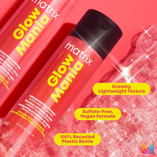 Matrix Glow Mania Color Protecting Shampoo and Conditioner Set - Hydrates & Enhances Shine, Preserves & Protects Moisture & Vibrancy, For Dull & Color-Treated Hair, With Glycolic Acid & Rosehip Oil