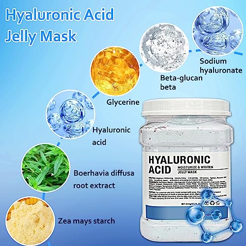 Jelly Mask Powder for Facials Care,Hyalorunic Acid Moisturizing Jelly Face Mask,Professional Peel Off Rubber Mask, Hydrating Gel Face Masks with Double-ended Silicone Brush, 23 Fl Oz