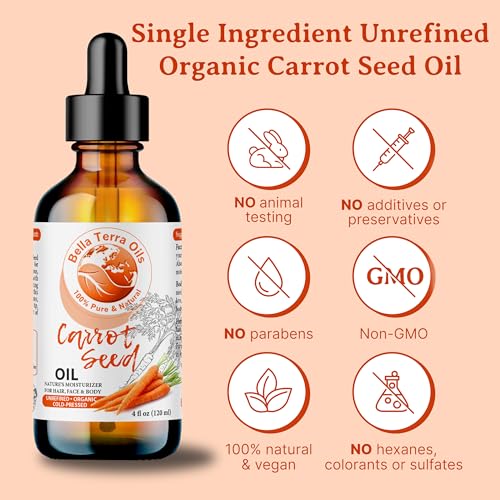 Bella Terra Oils - Organic Carrot Seed Oil 2oz - Enriched with Carotene & Essential Nutrients, Elevate Your Skin Care Regimen with This Luxurious Oil
