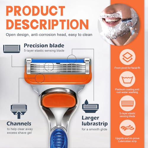16 Count Razor Blade Shaving Razor Blade Refills for Fusion 5, Orange New Version