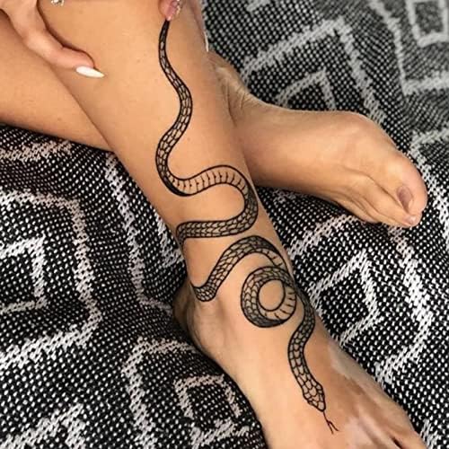 Fashion Realistic Big Size Black Snake Temporary Tattoo Stickers for Women Men Waterproof Fake Tattoo Waist Body Forearm Arm (Pack of 4)