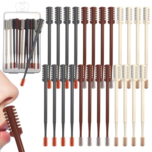 24 Pcs 2 in 1 Nasal Hair Cutter 2026 Upgrade Design Double Sided Nose Hair Trimmer for Men Women Portable 360¡Æ Rotating Manual Nose Nasal Knife Soft Cleaning Brush Box Package (Multicolor)