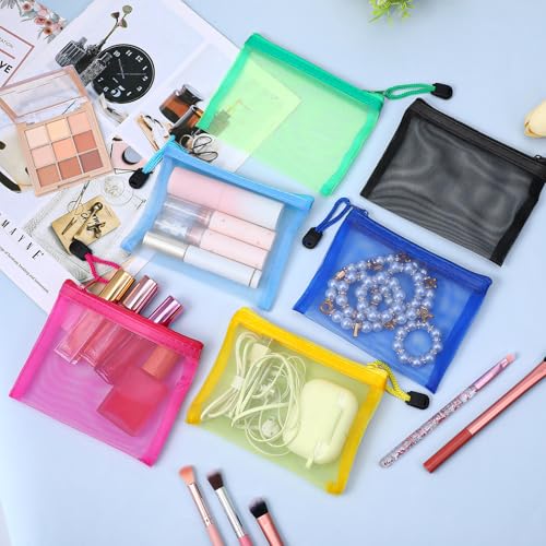 50 Pcs Mini Zipper Mesh Bags Lipstick Cosmetic Accessories Organizer Nylon Makeup Zipper Pouch Small Cosmetic Bag for Purse Beauty Mesh Travel Pouch for Women