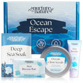Nurture by Nature Ocean Escape Spa Gift Baskets for Women - 4 Piece Ocean Home Self Care Gift Set with Body Scrub, Bath Salts, Soap & Hand Cream - Pamper Gifts for Women Relax - Cruelty Free & Vegan