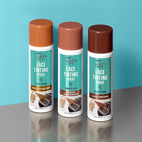 KISS Colors & Care Lace Tinting Spray, Medium Dark Brown, 3 oz | Quick Drying | Washes Out Easily | Smudge-Free | Sweat Resistant
