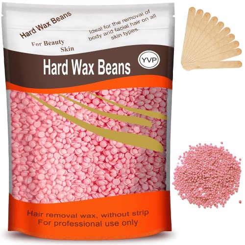 Hard Wax Beads for Hair Removal, Yovanpur 21oz Hard Wax Beans for Face Eyebrow Armpit Brazilian, Waxing Beads for Refill with 20 Wax Sticks