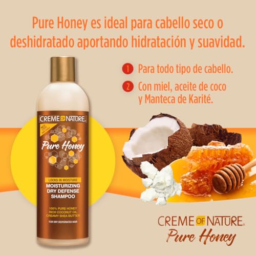 Creme of Nature Pure Honey Moisturizing Dry Defense Shampoo, Gently Cleanses & Restores Moisture, With Coconut Oil & Shea Butter, For Dry, Dehydrated or Brittle Hair, 12 oz