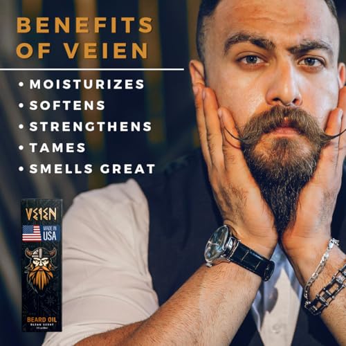 Veien Beard Oil for Men - White Tea Beard Oil for Growth, Softening & Conditioning-Moisurizes Dry Skin, Stops Beard Itch & Dandruff-Premium Mens Beard Conditioner & Grooming Oil-Made in USA -2oz