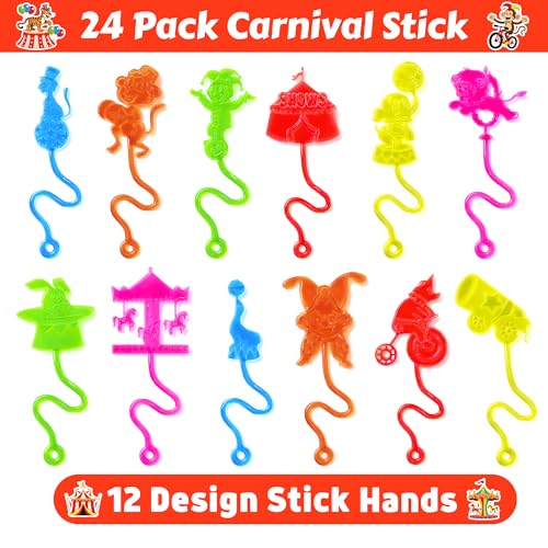 48PCS Carnival Party Favors - 24PCS Temporary Tattoos & 24PCS Stick Hands Party - Perfect Birthday Party Supplies, Goodie Bag Stuffers, Treasure Box Toys, Classroom Prizes, and Student Gifts