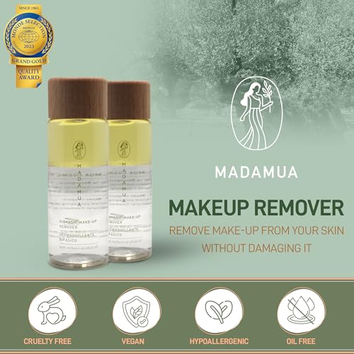 Biphasic Waterproof Eye Makeup Remover - Millennial Olive Oil Based Gentle Natural & Organic Mascara Remover, Travel Size & Liquid, Moisturizing Care Eye Make up Removal Liquid for Sensitive Skin